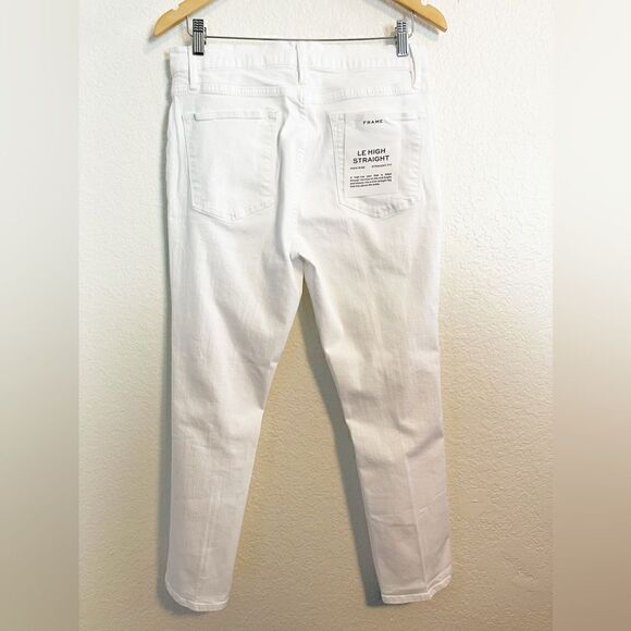 Frame Le High Straight Leg Distressed White Jeans chewed hem NWT 31 - Picture 3 of 8